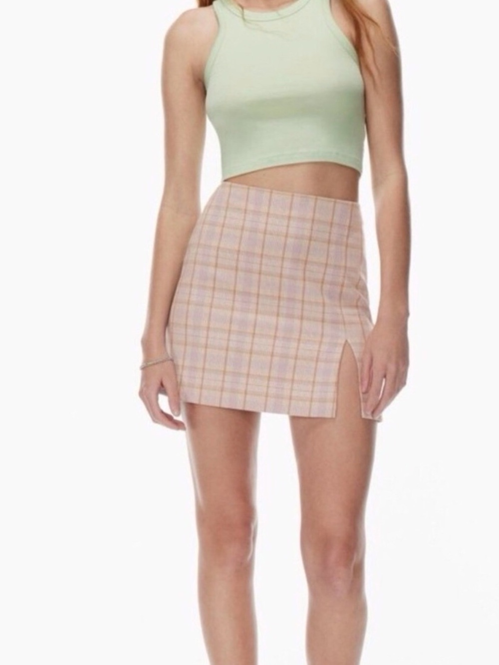 Aritzia Sunday Best Size 2 Plaid Tatiana Mini Skirt Side Slit Y2K Style Preppy